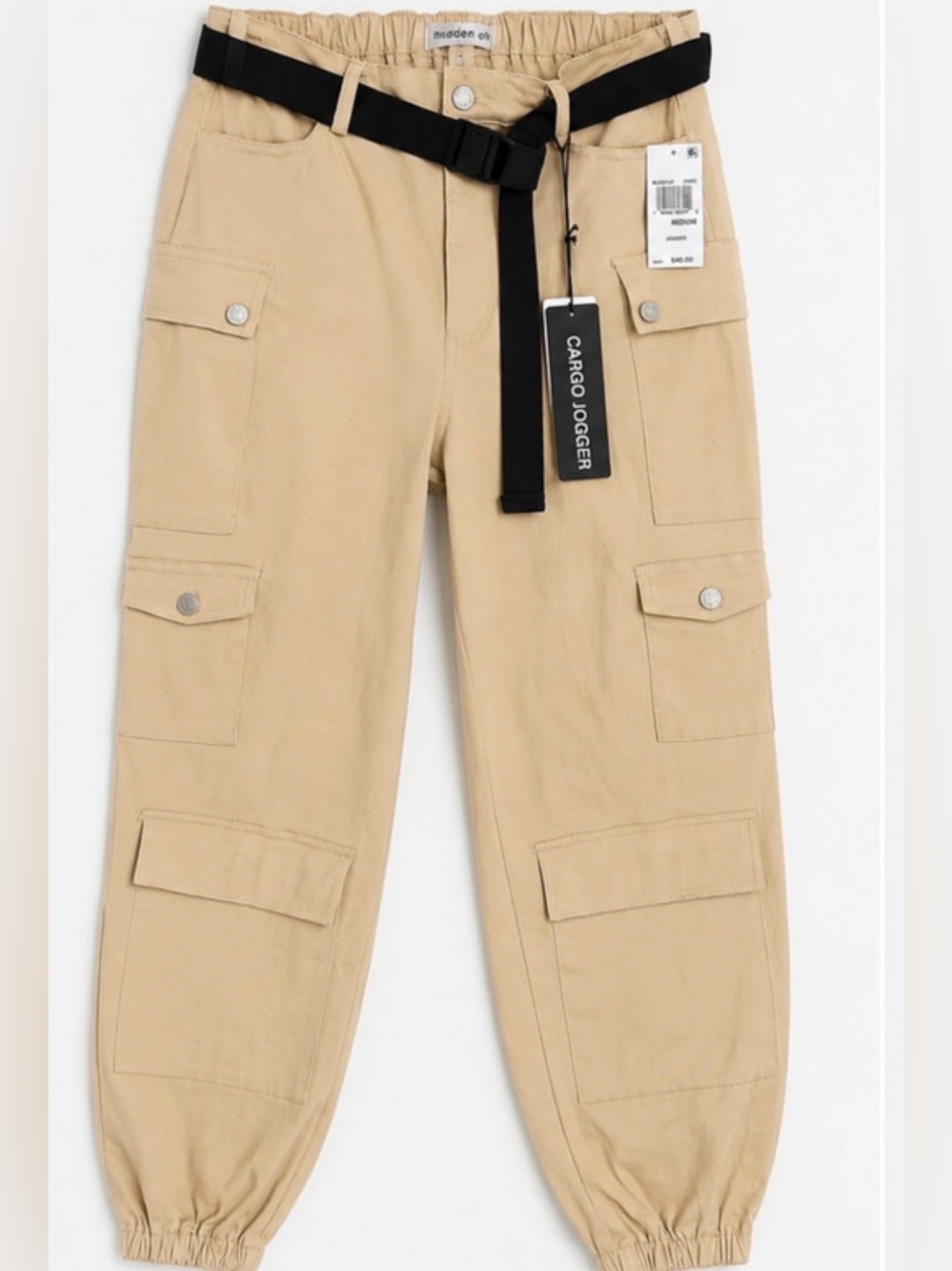 Khaki Cargo Jogger Pants Black Belt Size M NWT